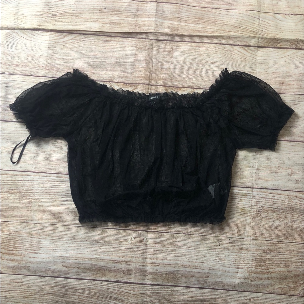 Forever 21 Whimsigoth Black Off-Shoulder Sheer Crop Layering Blouse